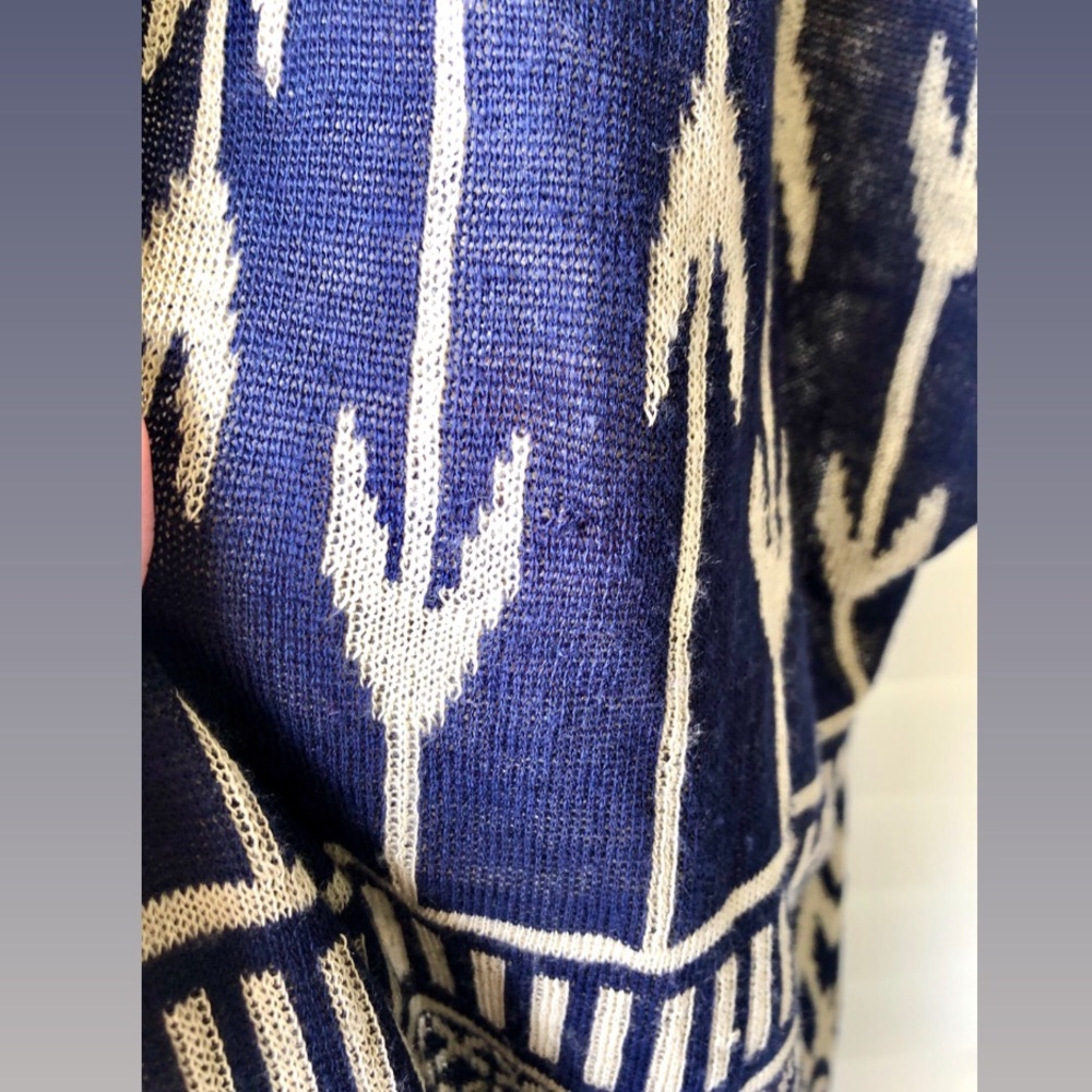 Blue Aztec Print Open Front Knit Kimono Size S - Picture 5 of 6